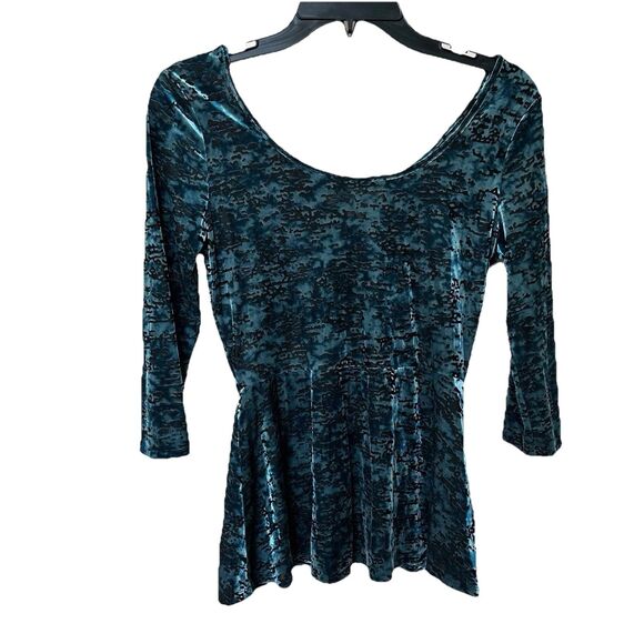Decree Velvet Burnout Top Womens Med Peplum Goth Y2K Teal Blue Pullover - Picture 1 of 5